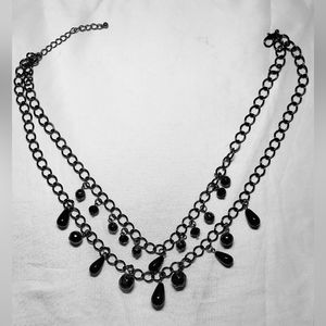 Black Double Strand Beaded Necklace